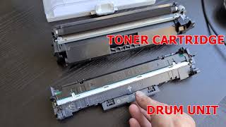 HP M130nw cartridge change and how to print supply status page.