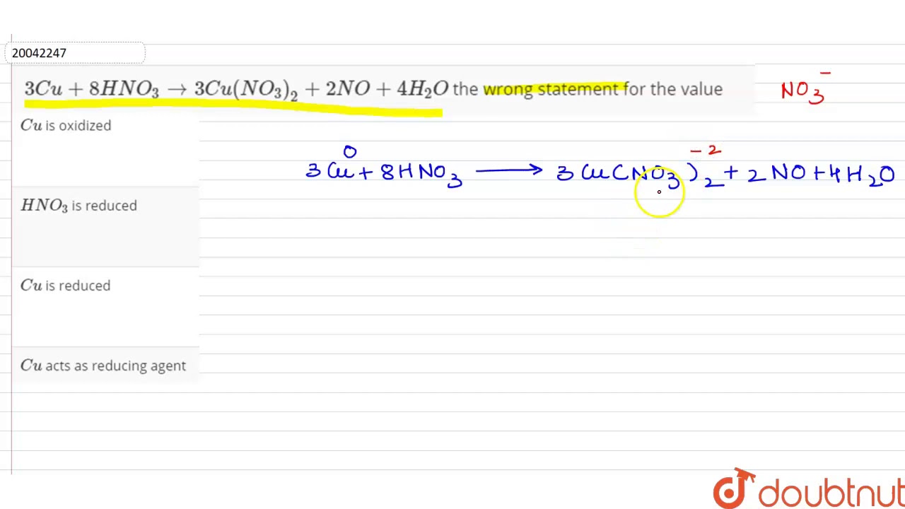 3cu 8hno3 3cu No3 2 2no 4h2o