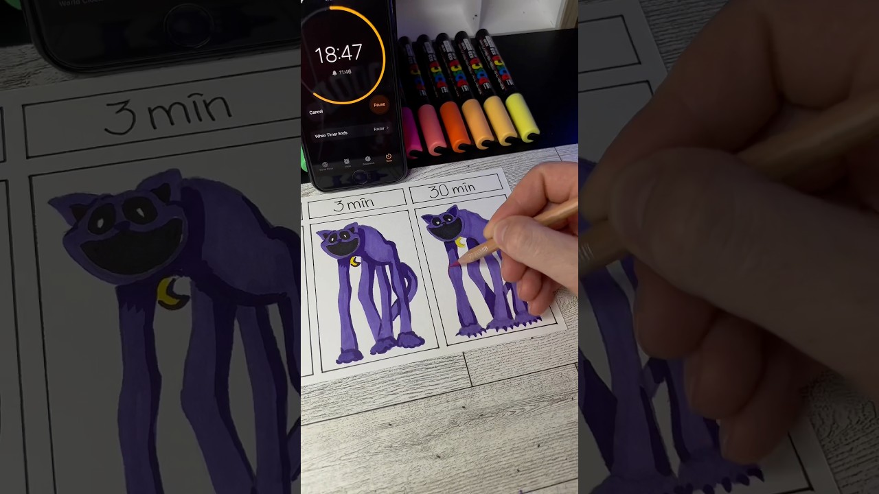 Drawing CatNap🐈‍⬛30 sec, 3 min, 30 min challenge