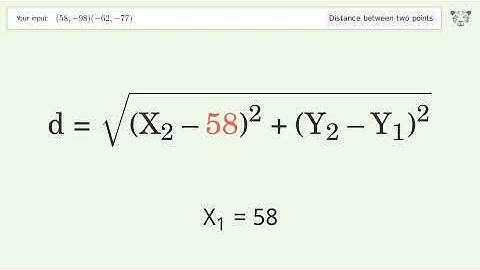 Find the distance between two points p1 (58,-98) and p2 (-62,-77): Step-by-Step Video Solution