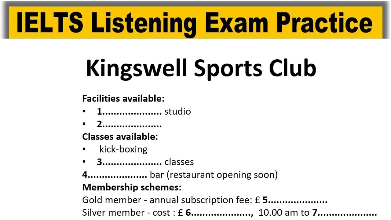 Kingswell Sports Club listening practice test 2026 with answers | IELTS Real Exam Listening