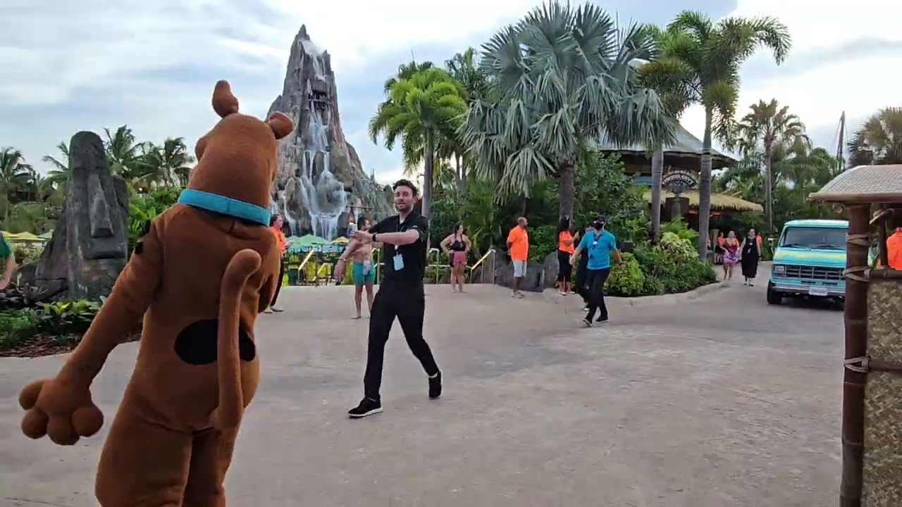 ZOINKS! Shaggy drives the Mystery Machine into Volcano Bay