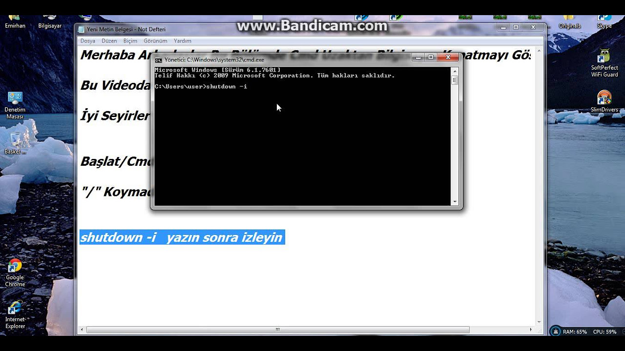 Cmd Kodu  Uzaktan Pc Kapatma