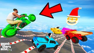 FRANKLIN TRIED IMPOSSIBLE CURVY ROAD SANTA CLAUS PARKOUR RAMP CHALLENGE GTA 5 | SHINCHAN and CHOP