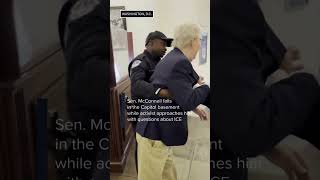 Sen. Mitch McConnell (R) stumbled and fell after being questioned on whether he supports ICE.
