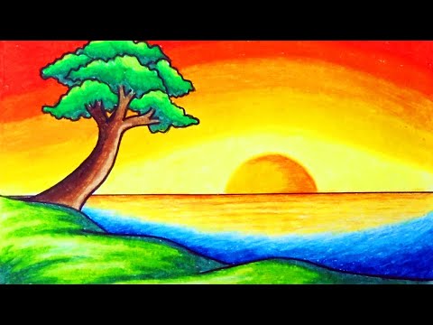 Easy scenery Drawing Step by Step Tutorial for beginners - Kids Art & Craft