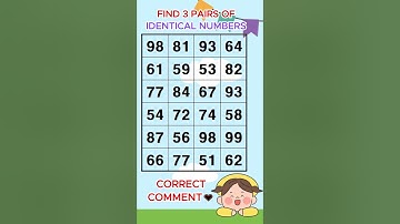 Find 3 pairs of identical numbers /Dementia Prevention Quizzes/Dementia Tests. No.71