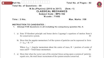 MSC 1ST SEM PHYSICS CLASSICAL MECHANICS NOV 2019 | PTU
