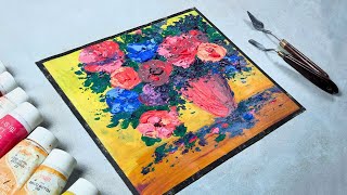 Simple Palette Knife Acrylic Painting - Colorful Floral Bouquet Made Easy