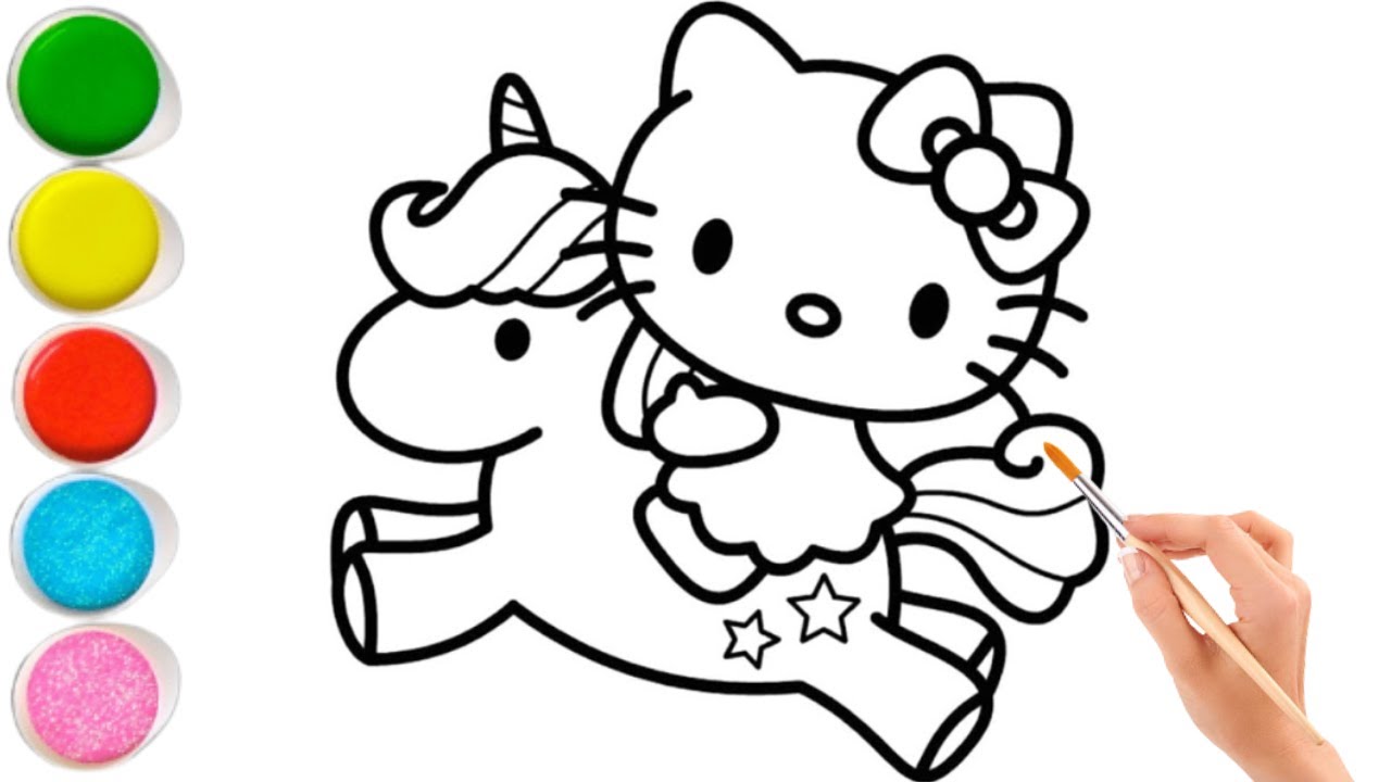 Hello Kitty Riding On A Unicorn Drawing for Kids | Easy Hello Kitty ...