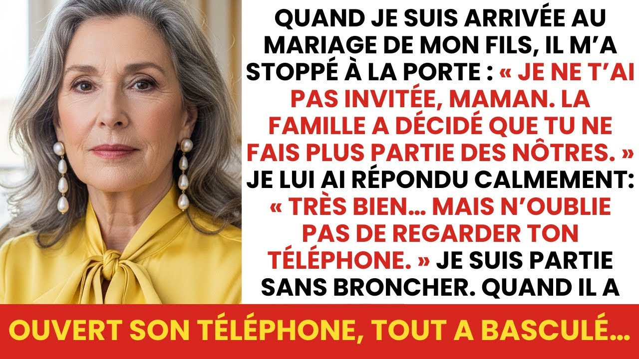 Ce samedi-là, je m'étais préparée avec soin pour le mariage de mon fils unique. Robe bleu pétrole, chignon parfait, parfum précieux. Mais quand je suis arrivée devant l'église, deux agents de...