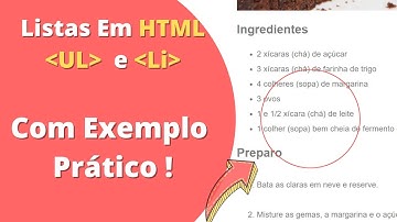 Como Fazer listas em html, Ul,ol,li ordenada e não ordenada ,Exemplo de uma receita de Bolo com list