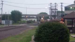 BNSF 9014 with empty ore gets beat by BNSF 7456 with westbound stack with waiting UP 3782 Part 2