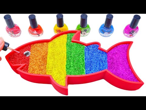 Satisfying Video l Mixing All My Slime Into Fish Rainbow Bathtubs with Glitter Cutting ASMR