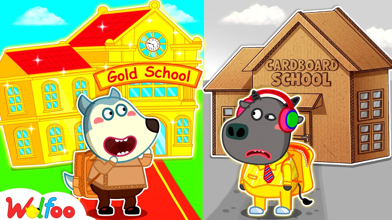 NEW| Gold School vs Cardboard School! Good Manners for Kids | Wolfoo Channel | Kids Cartoon