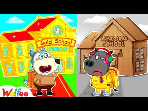 NEW| Gold School vs Cardboard School! Good Manners for Kids | Wolfoo Channel | Kids Cartoon