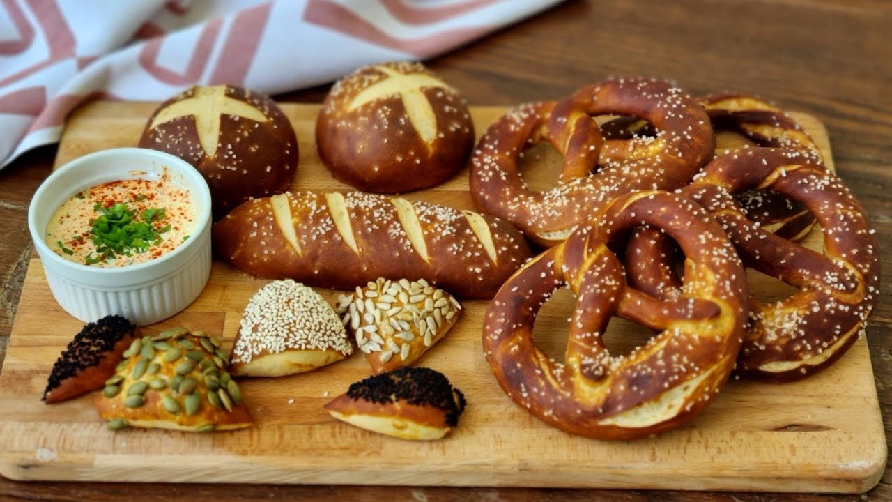 Bavarian Pretzels ( Brezel) / Pretzel Buns / Pretzel Sticks / Pretzel Bites خبز البريتزل