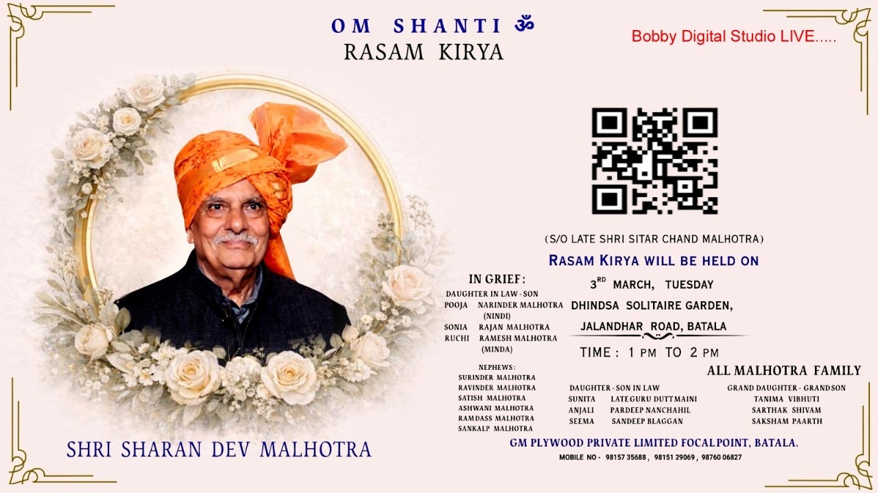 shri Sharan Dev Malhotra Rasam Kiry