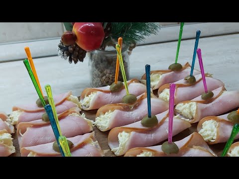 ОЧЕНЬ ВКУСНАЯ ЗАКУСКА ЗА 10 МИНУТ👍РУЛЕТИКИ ИЗ ВЕТЧИНЫ.