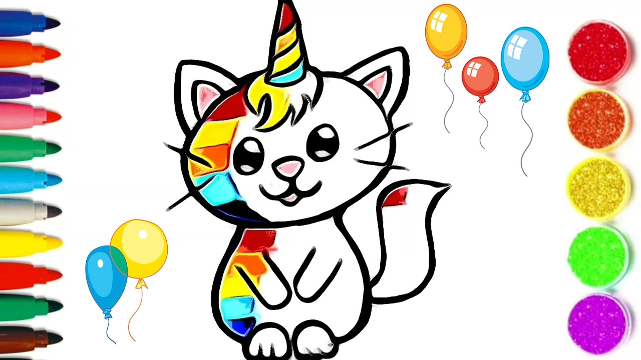 Comment Dessiner Et Colorier Un Chat Licorne Arc En Ciel Dessin Facile Pour Enfant Tt29 Youtube