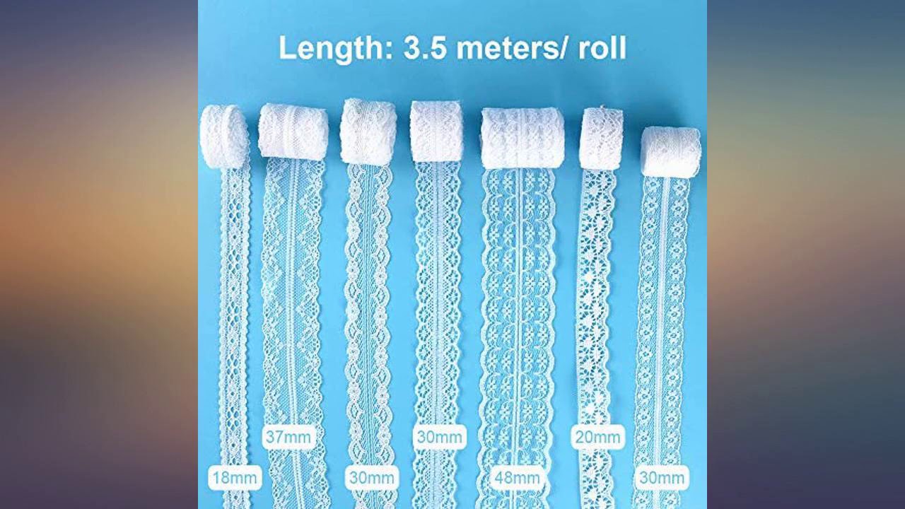 FEPITO 55.5 Yards White Lace Trim Ribbon 15 Rolls Lace Ribbons Assorted Patterns White Vin