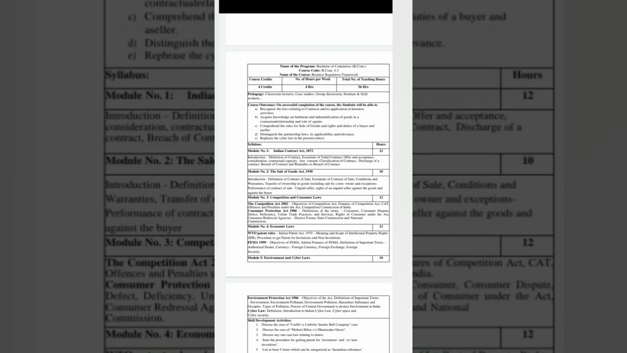 b.com 4th sem business regulator framework syllabus