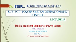 |PSOC Lecture- 27|Transient Stability of Power System|
