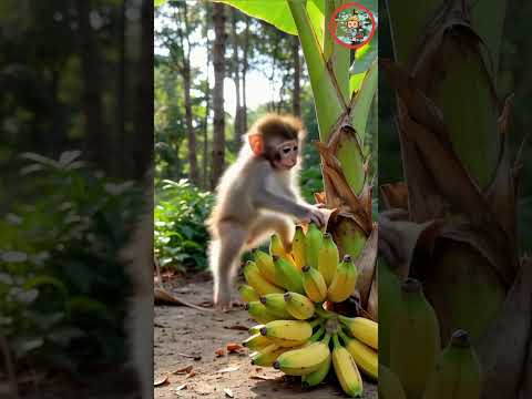 Cute Baby Monkey Eating Banana In The Forest Naturally Adorable Video