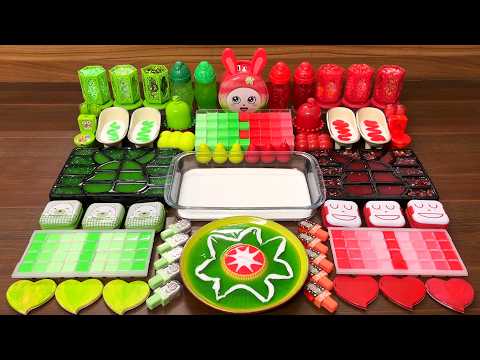 Slime Mixing Random Charms: Glossy Green vs Red Rabbit ASMR Pop