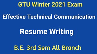 Resume Writing || Chapter -2 ||Technical Writing ||  B.E. Sem-3 || ETC || Executive Engineer ||