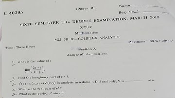 sixth semester | question paper | complex analysis | March 2013 | BSC MATHS | Calicut University