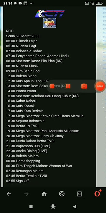 Jadwal Tv Acara Edisi Senin 20 Maret 2000 Indosiar RCTI SCTV Anteven dan tpi