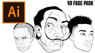 10 Face&#39;s Pack For ( Adobe Illustrator ) $5.15