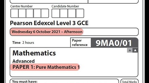 Edexcel A Level Maths - October 2021 - Pure Paper 1