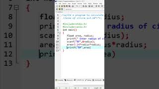 🔥 Area of Circle in C Program |Learn C Language Basics in Dev C++ 💻 | C Programming Tutorial #shorts