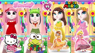 My talking angela 2 💚❤️Keroppi 🆚 Hello Kitty 🆚 Princess Peach 🆚 Princess Daisy 💗💛Sanrio vs Sup