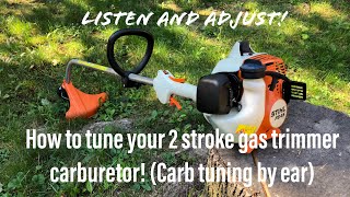 Gas trimmer carburetor (carb) tuning... what to listen for and how to adjust