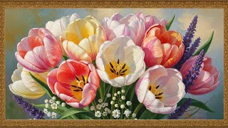 Dreamy Tulips in Gold Frame | 4K Samsung Frame TV Art 2025 | Spring Floral Screensaver Wallpaper screenshot 2