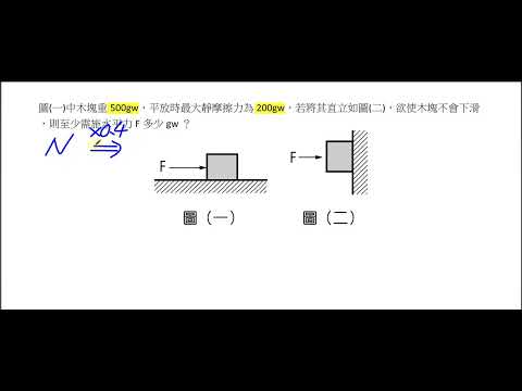 【摩擦力】【難題】木塊重 500gw，平放時最大靜摩擦力為 200gw
