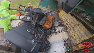 Rear Loader Trash Truck Hopper POV - Bulk Garbage Collection | 4K UHD
