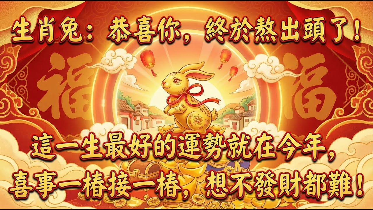 生肖兔：恭喜你，終於熬出頭了！這一生最好的運勢就在今年，喜事事一樁接一樁，想不發財都難！