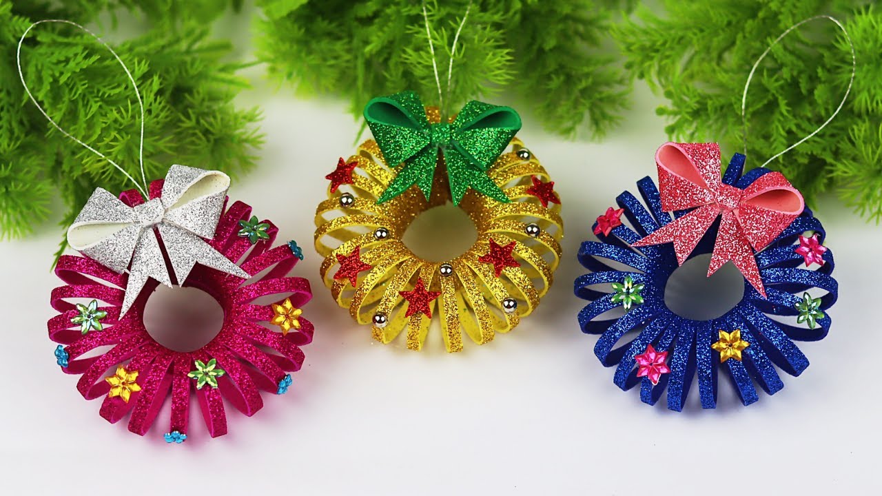 DIY Christmas Wreath Ornament From Glitter Foam | Christmas Decoration ...