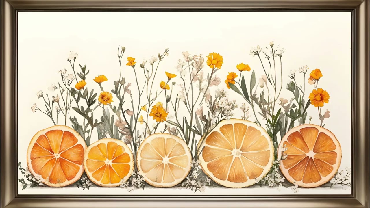 Orange Floral Frame TV Art | Botanical Screensaver Background For Your TV🍊🌼