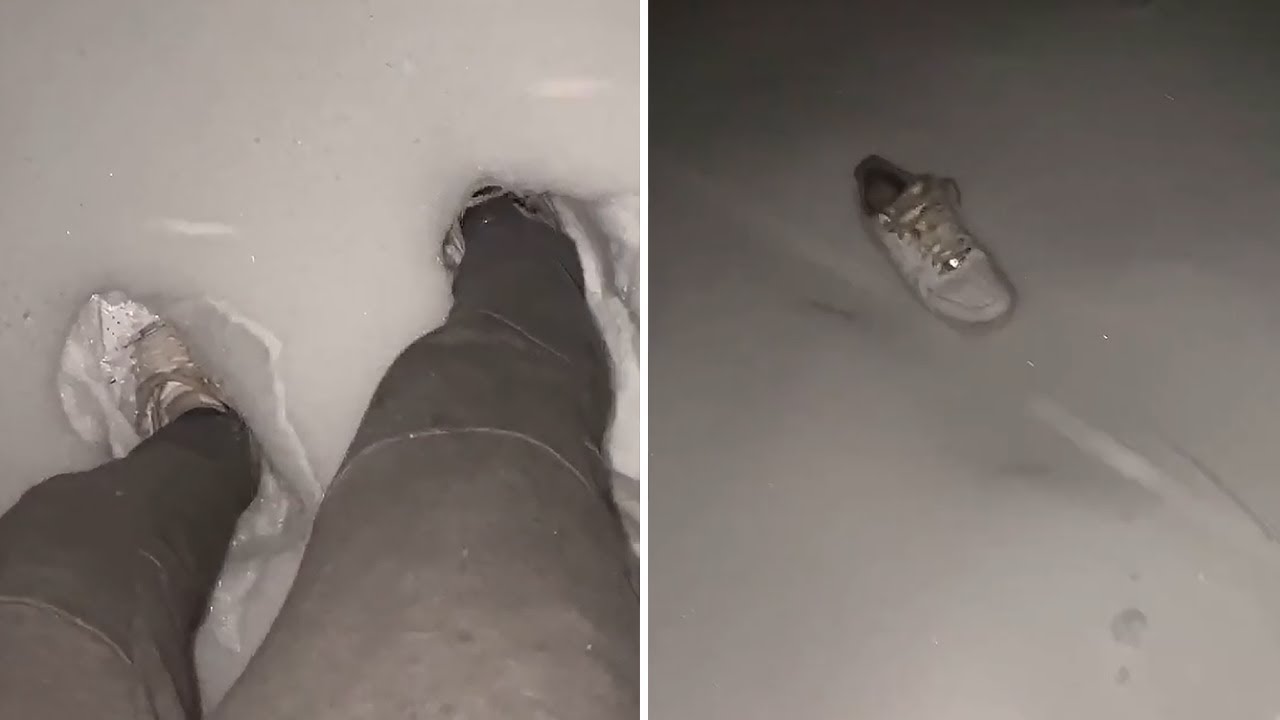 Dude loses shoe in snow, helplessly watches it slide away YouTube