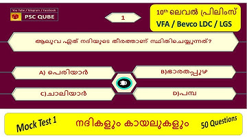 Kerala | Rivers and Lakes | 10th Level Prelims | VFA / Bevco LDC / LGS |  Kerala PSC