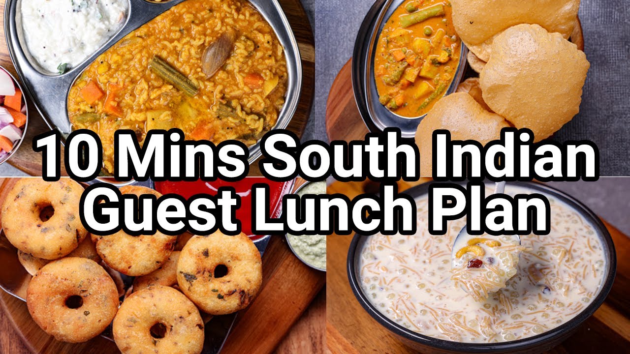 10 Mins South Indian Guest Lunch Plan - Rice, Vada, Poori, Kheer | 4 Thali Recipes in 10 Mins Each | Hebbar | Hebbars Kitchen