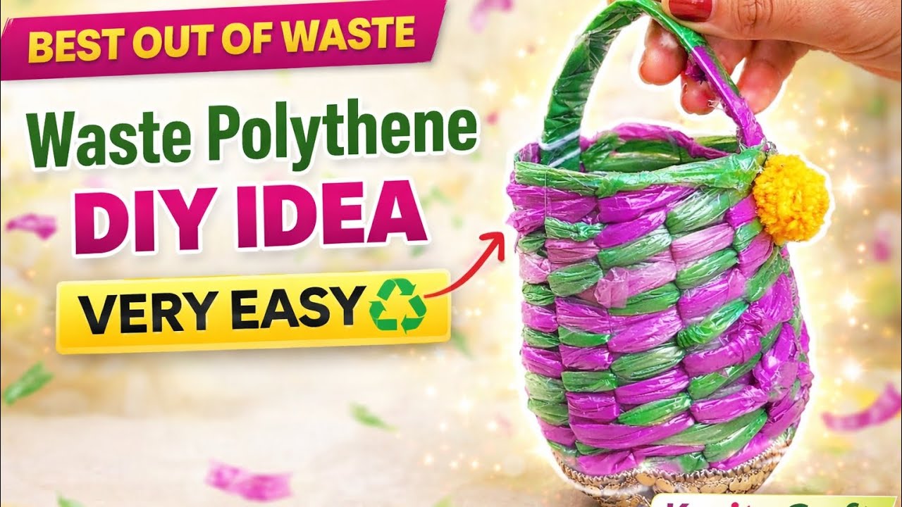 Best polythene DIY idea, best out of waste, beautiful basket#diy #polythene reuse idea 💡