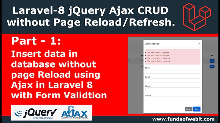 Laravel Ajax CRUD 1: Insert data without page reload using Ajax in Laravel 8 with Form Validation