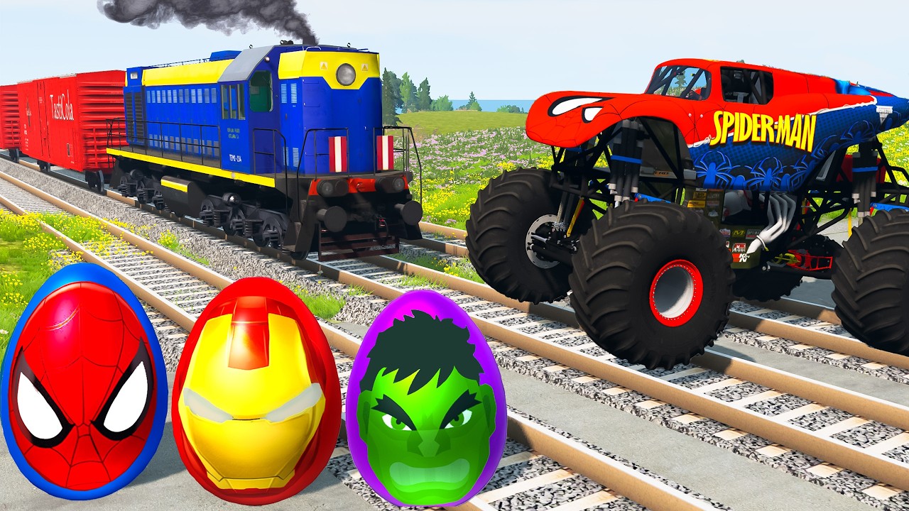 TRANSPORTING PIXAR CARS & FRUITS WITH COLORED & JOHN DEERE vs CLAAS vs TRACTORS - BeamNG.drive #962