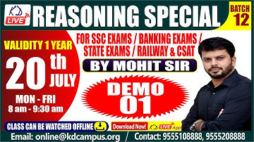 SSC/BANKING/STATE JOBS/RAILWAY/CSAT || REASONING SPECIAL || BY MOHIT KAWATRA SIR || DEMO- 01